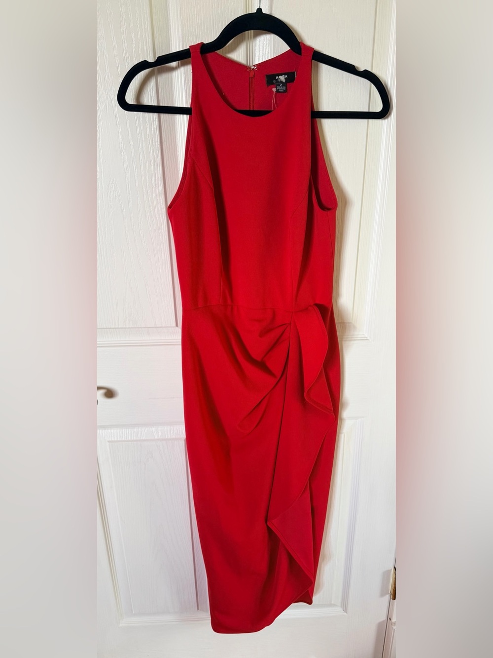 Aqua Red Sleeveless Midi Dress with Side Drape